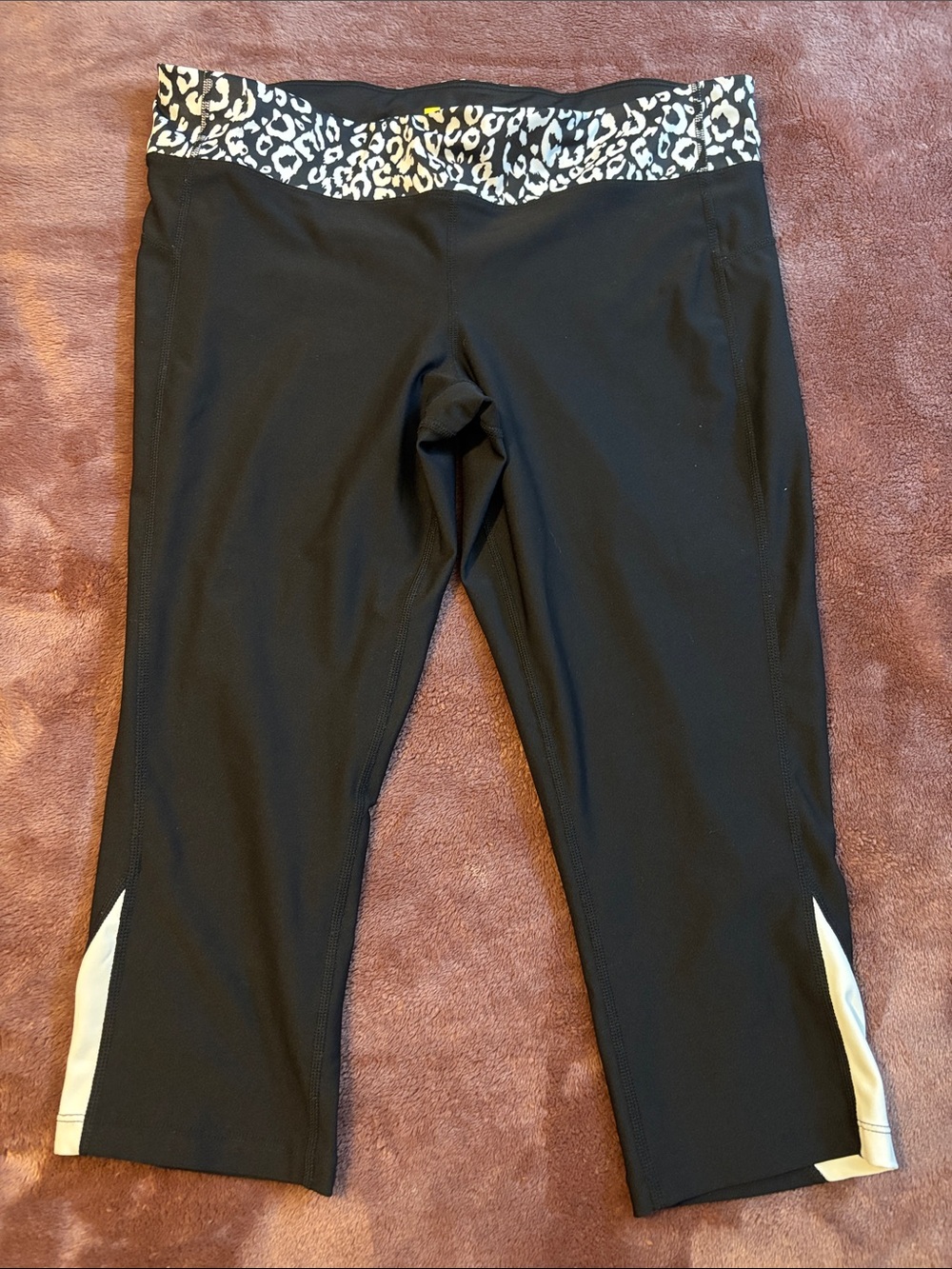 Xersion Black Leggings with Black-and-White Leopard Waistband